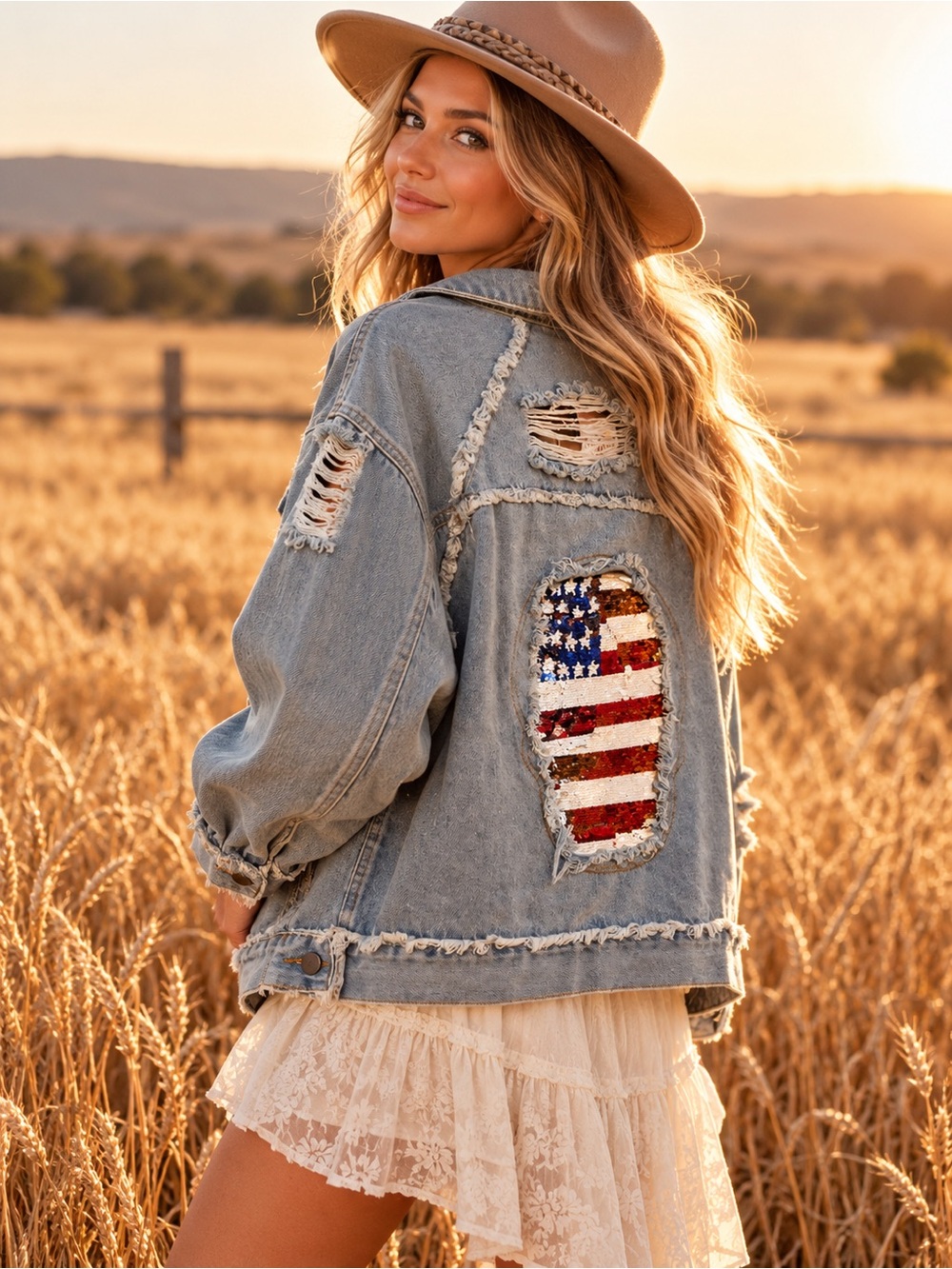 POL NWT USA sequins Light Blue Denim Jacket size S oversized